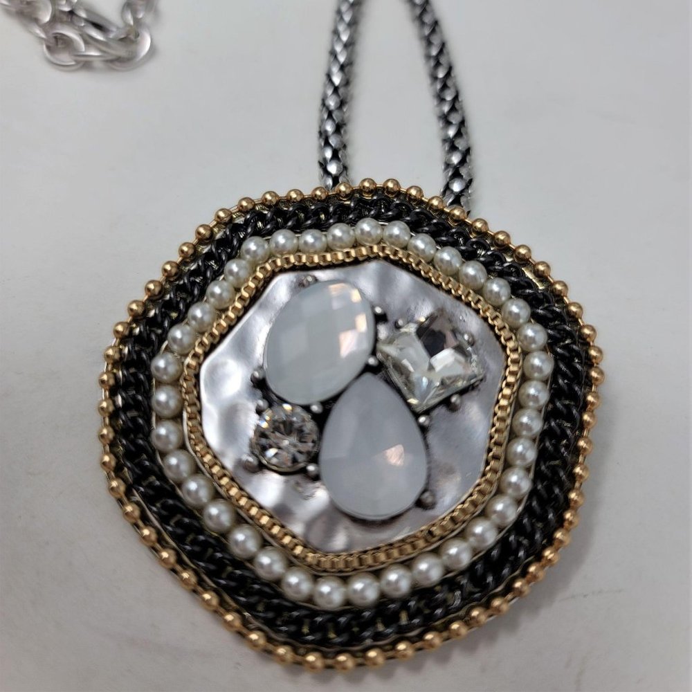 Fun Pearl & Rhinestone Pendant Necklace
